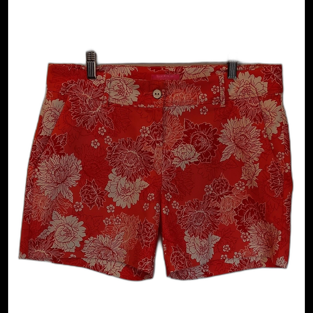 Isaac Mizrahi Women’s Coral/White Scattered Peony Tailored Shorts 10